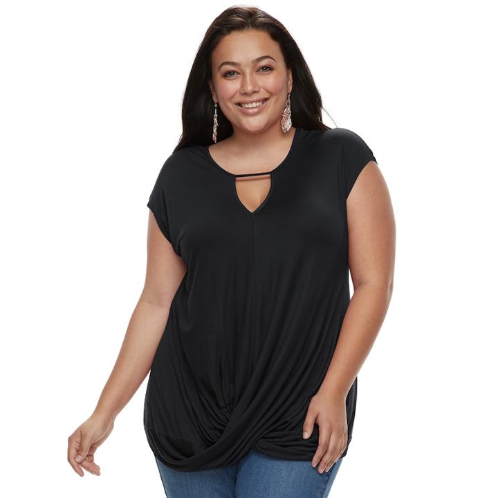 Plus Size Jennifer Lopez Crossover Keyhole Tee, Women's, Size: 0x, Black