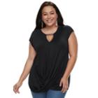 Plus Size Jennifer Lopez Crossover Keyhole Tee, Women's, Size: 0x, Black