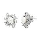 Freshwater Cultured Pearl & Lab-created White Sapphire Sterling Silver Cluster Button Stud Earrings, Women's