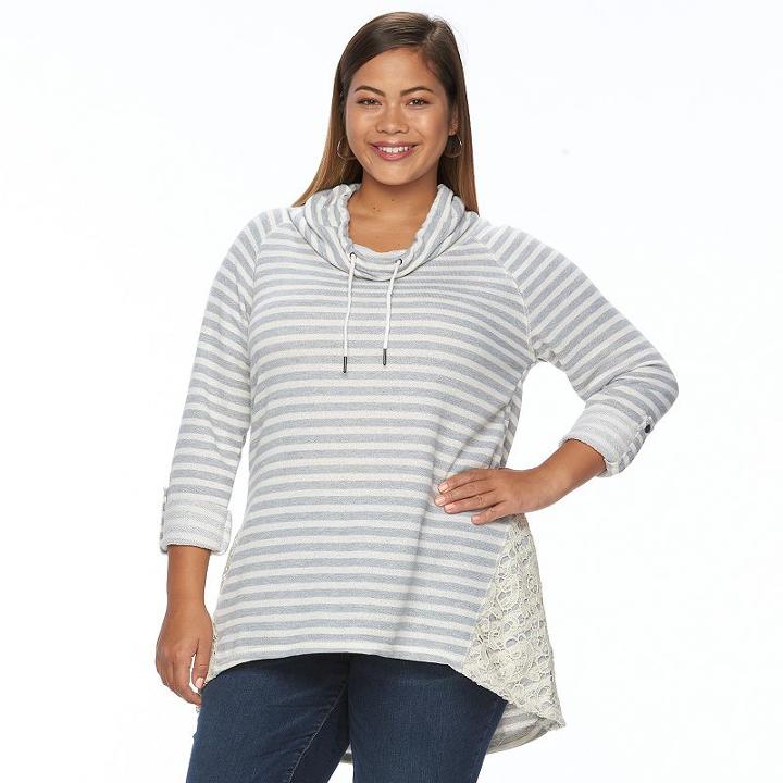 Plus Size French Laundry Striped Thermal Pullover, Women's, Size: 2xl, Lt Beige