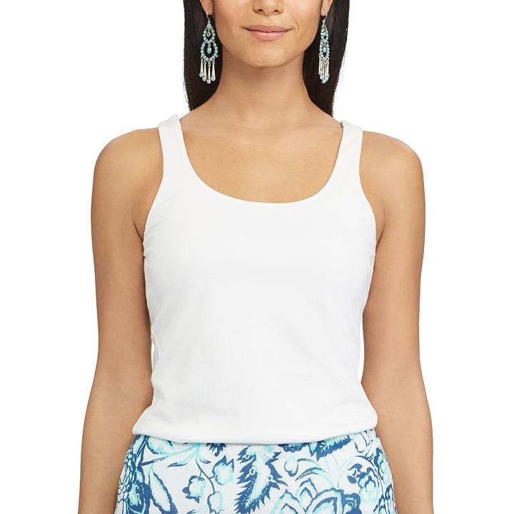 Women's Chaps Solid Tank, Size: Medium, White