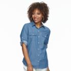 Petite Croft & Barrow&reg; 2-pocket Button Down Shirt, Women's, Size: L Petite, Med Blue