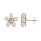 Sterling Silver Freshwater Cultured Pearl Flower Stud Earrings, Women's, White
