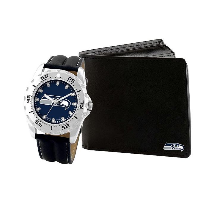 Men's Game Time Seattle Seahawks Watch & Wallet Set - Black