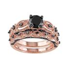 10k Rose Gold 1 3/8 Carat T.w. Black Diamond Swirl Engagement Ring Set, Women's, Size: 7, White