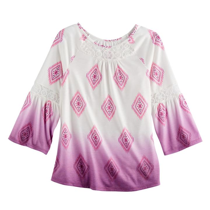 Girls 7-16 Mudd&reg; Lace Inset Pattern Peasant Top, Size: 12, White