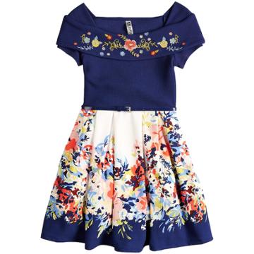 Girls 7-16 Beautees Off The Shoulder Belted Skater Dress, Size: 14, Blue (navy)