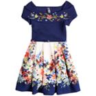 Girls 7-16 Beautees Off The Shoulder Belted Skater Dress, Size: 14, Blue (navy)