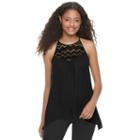Juniors' Candie's&reg; Sharkbite Hem Lace Tank, Girl's, Size: Large, Black
