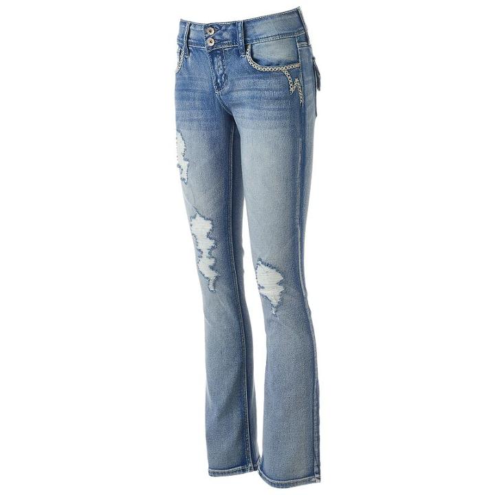 Juniors' Hydraulic Lola Curvy Faded Ripped Bootcut Jeans, Teens, Size: 7, Blue