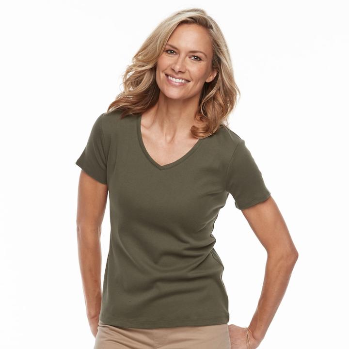 Petite Croft & Barrow&reg; V-neck Tee, Women's, Size: S Petite, Green