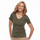 Petite Croft & Barrow&reg; V-neck Tee, Women's, Size: S Petite, Green