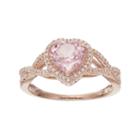 14k Rose Gold Over Silver Lab-created Morganite & White Sapphire Heart Halo Ring, Women's, Size: 7, Pink