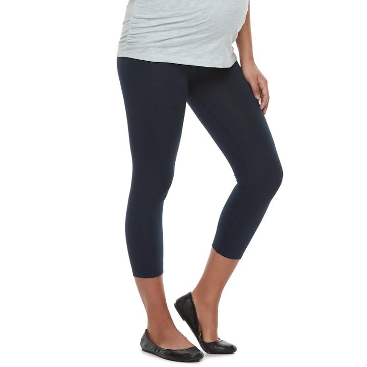 Maternity A:glow Full Belly Panel Capri Leggings, Women's, Size: S-mat, Dark Blue