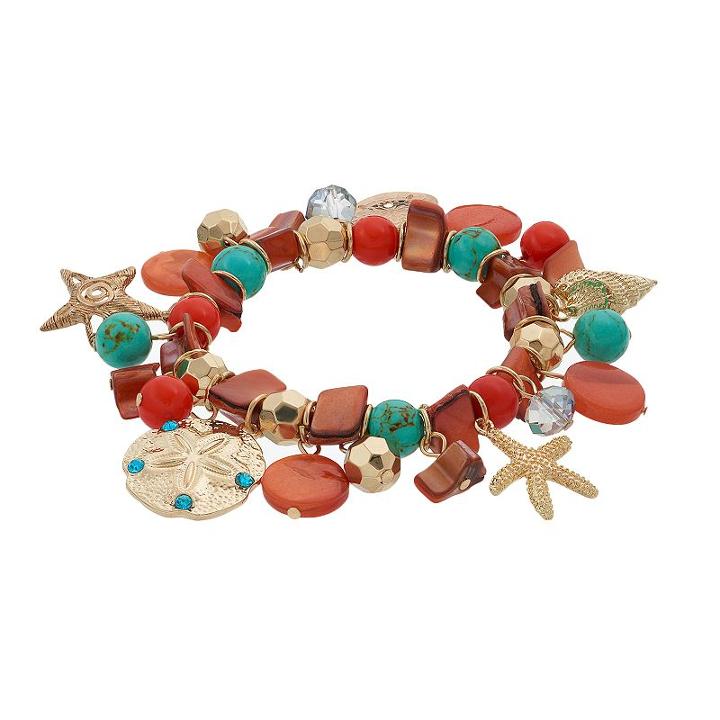 Sea Life Charm Beaded Stretch Bracelet, Women's, Ovrfl Oth
