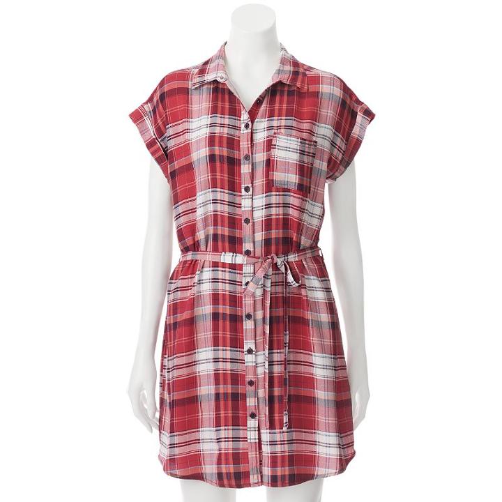 Juniors' Almost Famous Plaid Shirt Dress, Girl's, Size: Xl, Lt Brown