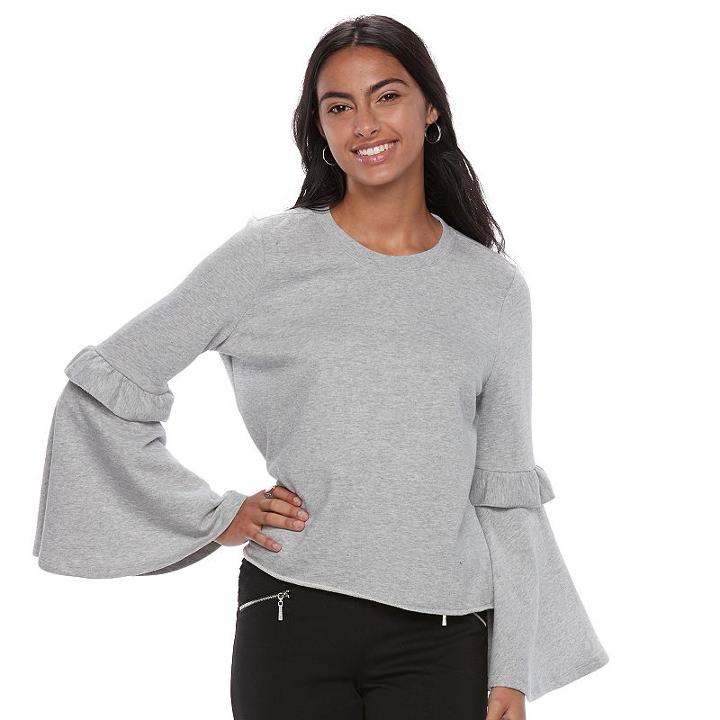 Juniors' Candie's&reg; Bell Sleeve Sweatshirt, Teens, Size: Medium, Light Grey