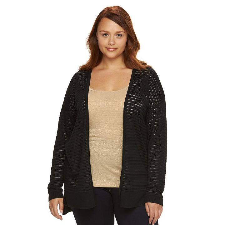 Plus Size Apt. 9&reg; Novelty Stitch Open-front Cardigan, Women's, Size: 1xl, Black