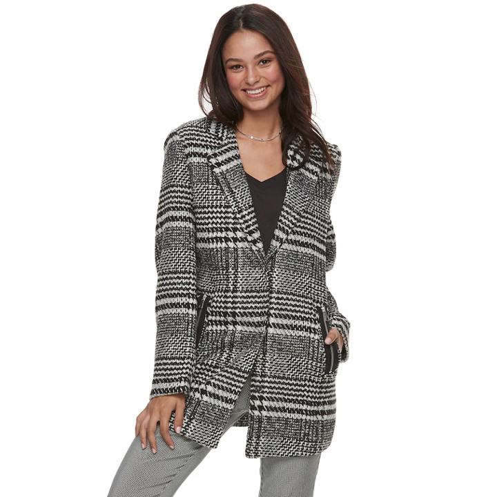 Juniors' J-2 Plaid Wool Trench Coat, Teens, Size: Medium, Oxford