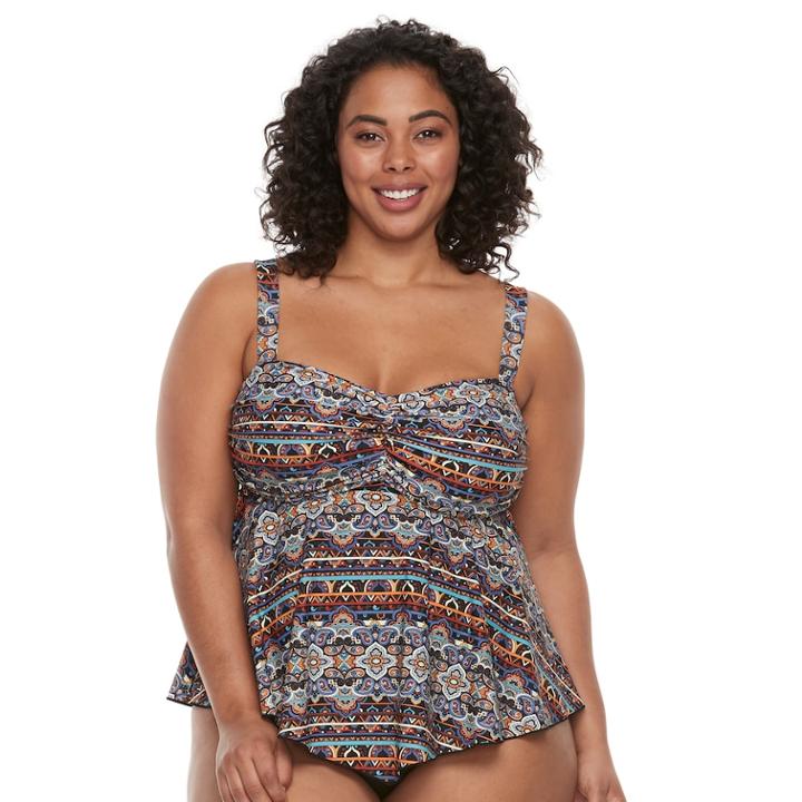 Plus Size A Shore Fit Tummy Slimmer D-cup Bandeaukini Top, Women's, Size: 22 W, Drk Orange