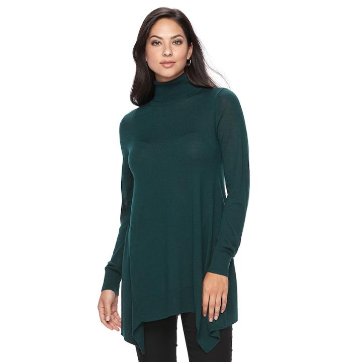 Women's Apt. 9&reg; Turtleneck Tunic Sweater, Size: Small, Green
