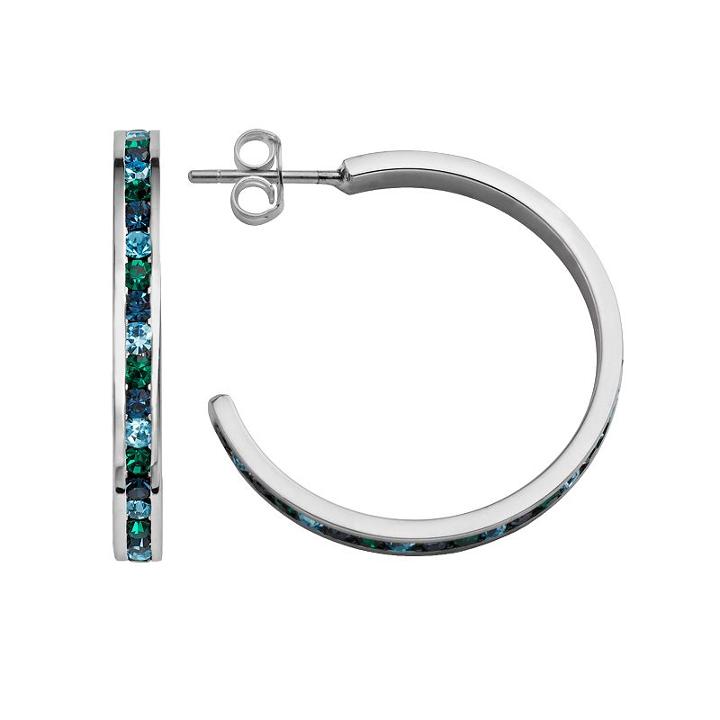 Traditions Sterling Silver Green And Blue Swarovski Crystal Hoop Earrings, Women's