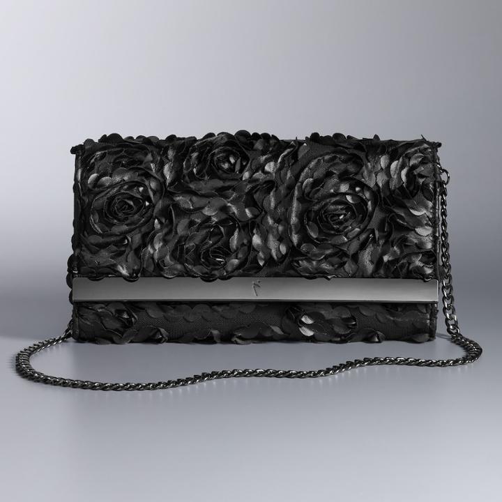Simply Vera Vera Wang Floral Flap Clutch, Women's, Black