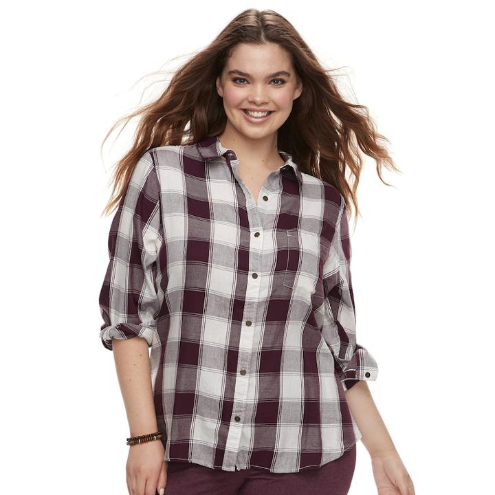 Juniors' Plus Size So&reg; Plaid Button Down Shirt, Teens, Size: 2xl, Drk Purple