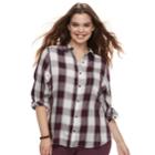 Juniors' Plus Size So&reg; Plaid Button Down Shirt, Teens, Size: 2xl, Drk Purple