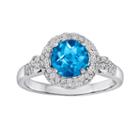 10k White Gold 3/8-ct. T.w. Diamond And Blue Topaz Frame Ring, Women's, Size: 7