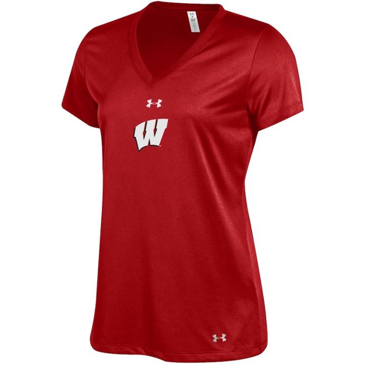 Women's Under Armour Wisconsin Badgers Tech V-neck Tee, Size: Small, Red