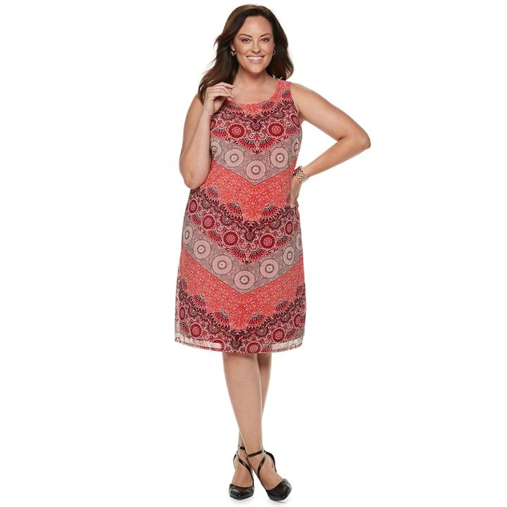 Plus Size Dana Buchman Printed Mesh Overlay Sheath Dress, Women's, Size: 1xl, Med Red