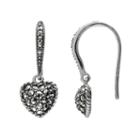 Lavish By Tjm Sterling Silver Heart Drop Earrings - Made With Swarovski Marcasite, Women's, Black