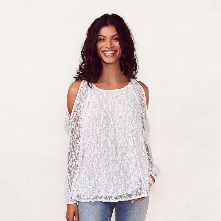 Women's Lc Lauren Conrad Lace Cold-shoulder Top, Size: Xl, White