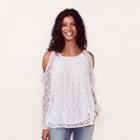 Women's Lc Lauren Conrad Lace Cold-shoulder Top, Size: Xl, White