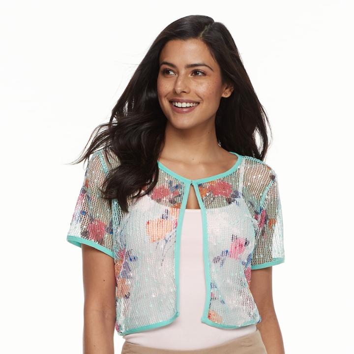 Women's Nina Leonard Floral Mesh Bolero, Size: Large, Clrs