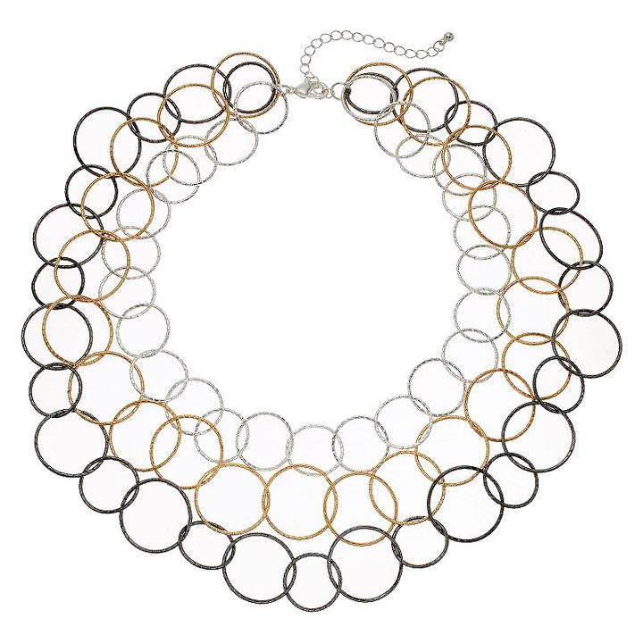 Tri Tone Circle Link Multi Strand Necklace, Women's, Ovrfl Oth