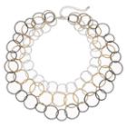 Tri Tone Circle Link Multi Strand Necklace, Women's, Ovrfl Oth