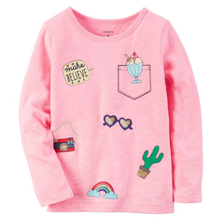 Girls 4-8 Carter's Long Sleeve Sparkly Patch Graphic Tee, Size: 4, Pink