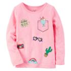 Girls 4-8 Carter's Long Sleeve Sparkly Patch Graphic Tee, Size: 4, Pink