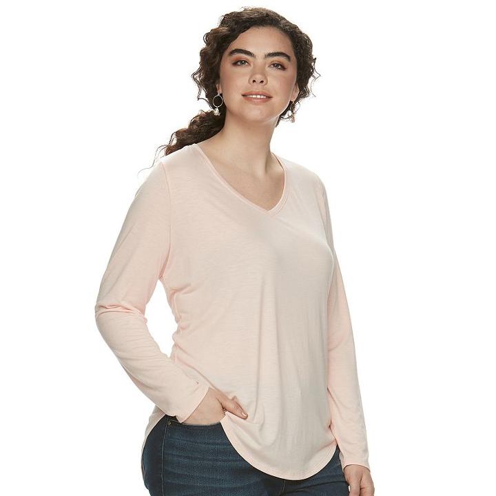 Juniors' Plus Size So&reg; V-neck Long Sleeve Tee, Teens, Size: 1xl, Lt Orange