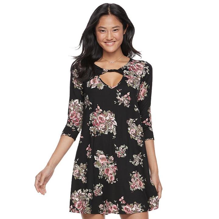 Juniors' Trixxi Floral Twist-front Swing Dress, Teens, Size: Small, Oxford
