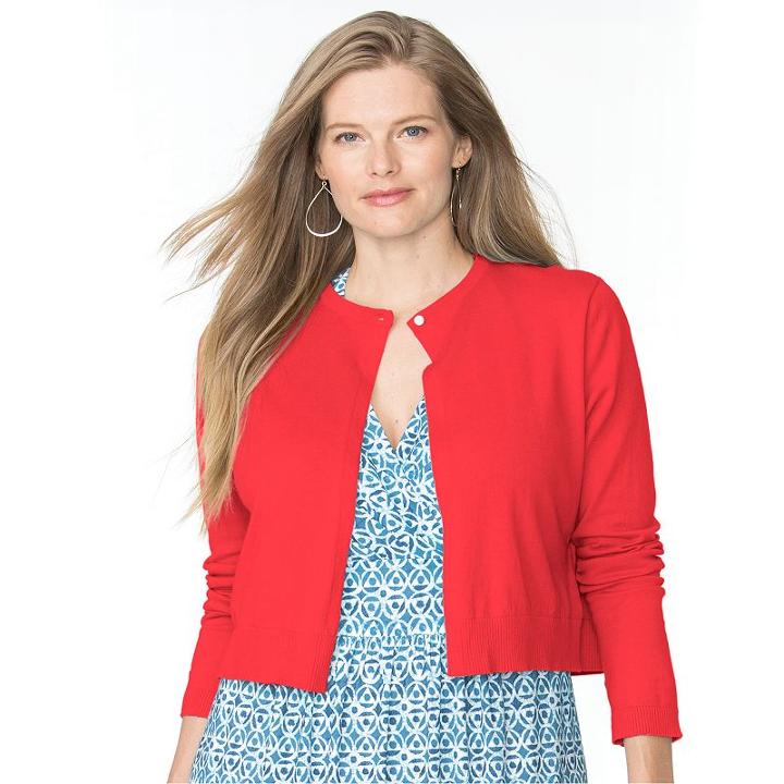 Plus Size Chaps Crop Cardigan, Women's, Size: 3xl, Red