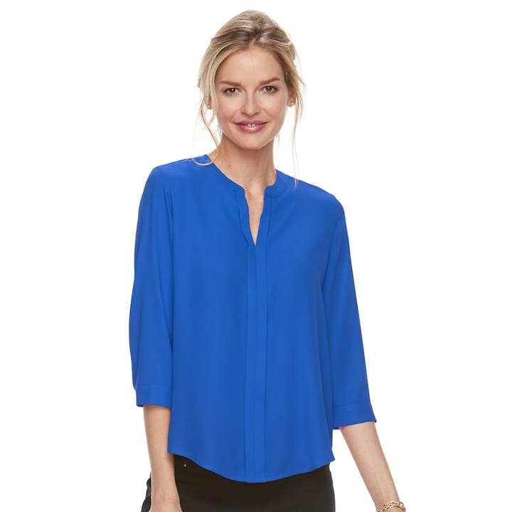 Women's Dana Buchman Woven Popover Top, Size: Large, Med Blue