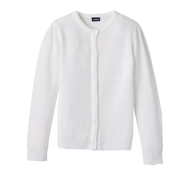 Girls 4-16 Chaps School Uniform Textured Cardigan, Size: 4, White