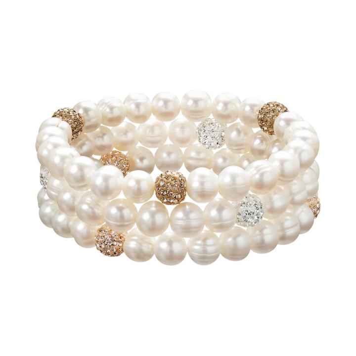 Freshwater By Honora Freshwater Cultured Pearl And Crystal Stretch Bracelet Set, Women's, White