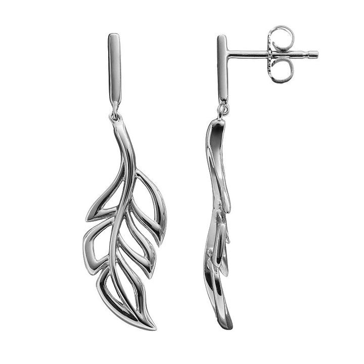 She Sterling Silver Leaf Drop Earrings, Women's, Grey