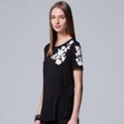 Women's Simply Vera Vera Wang Floral Applique Tee, Size: Xl, Black