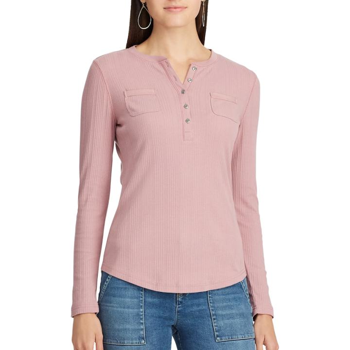Women's Chaps Henley Top, Size: Xl, Pink