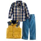 Boys 4-7 Nannette 3-pc. Plaid Shirt, Vest & Jeans Set, Size: 6, Yellow
